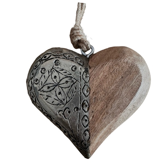 Handmade Heart Shaped Wood & Metal Ornament 4 3/4”x 4 3/4” Home Garden Decor - Picture 5 of 6
